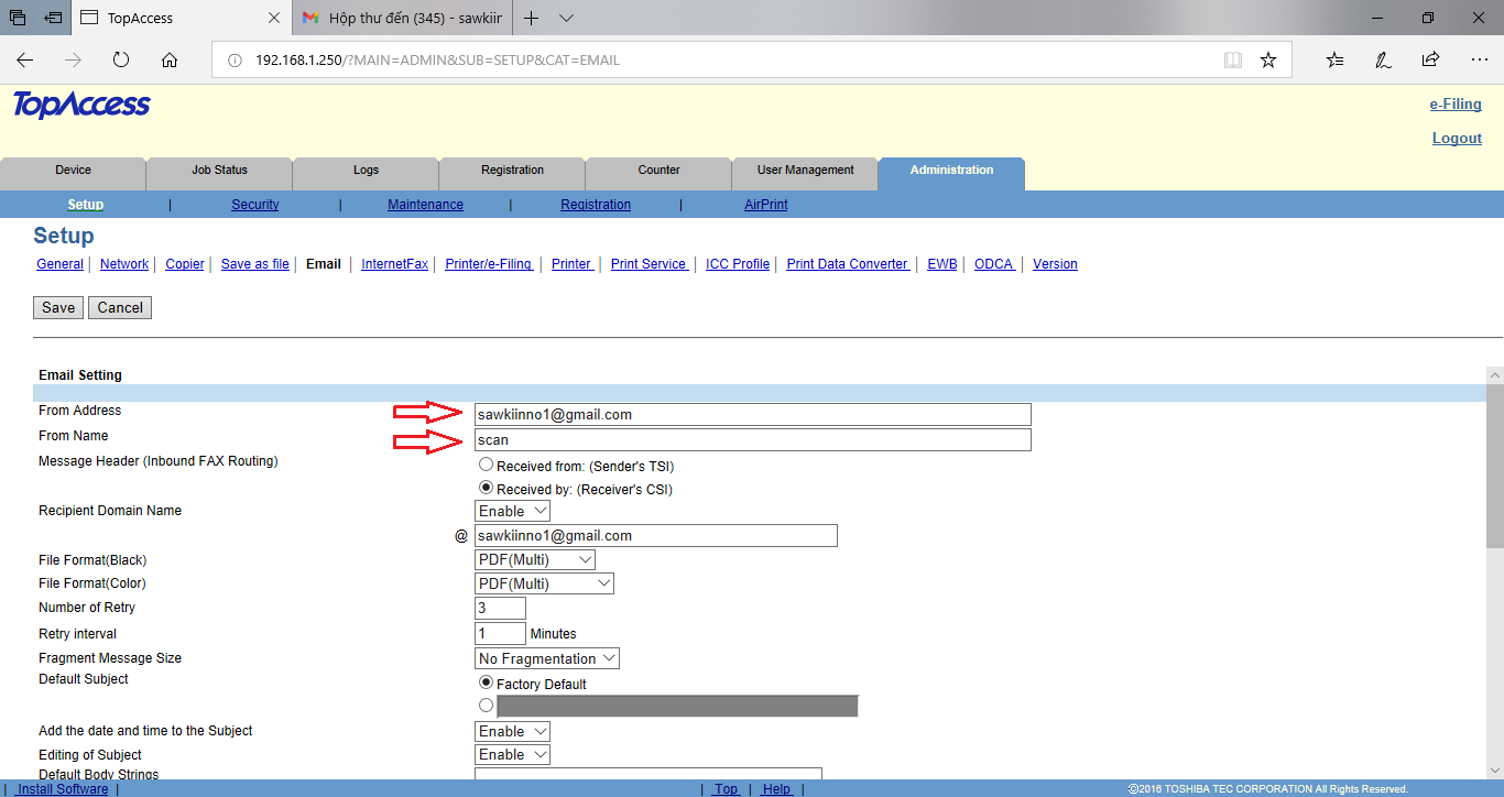 Hướng dẫn cài Scan to Email trên máy Photocopy Toshiba