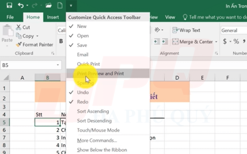 Các thủ thuật in ấn trong excel